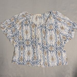 LOVESTITCH Blue and Tan Patterned Women's Top